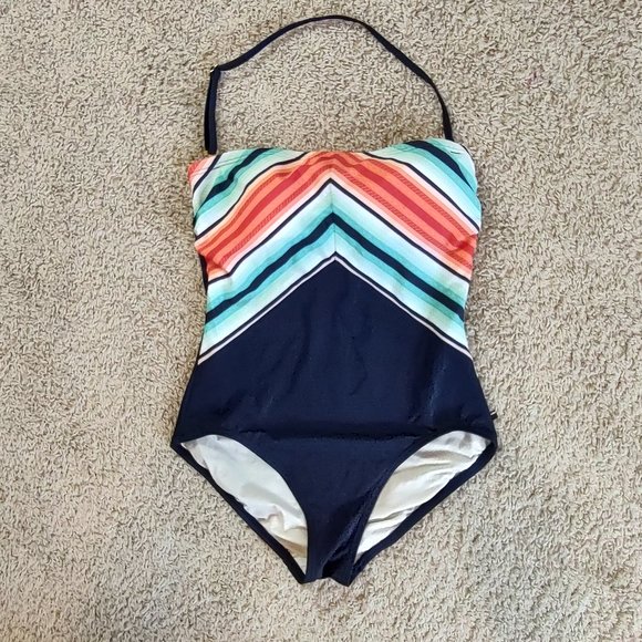 Tommy Hilfiger 8 Swimsuit Bathing Suit Bandeau Removable Straps Navy Blue - Picture 1 of 6
